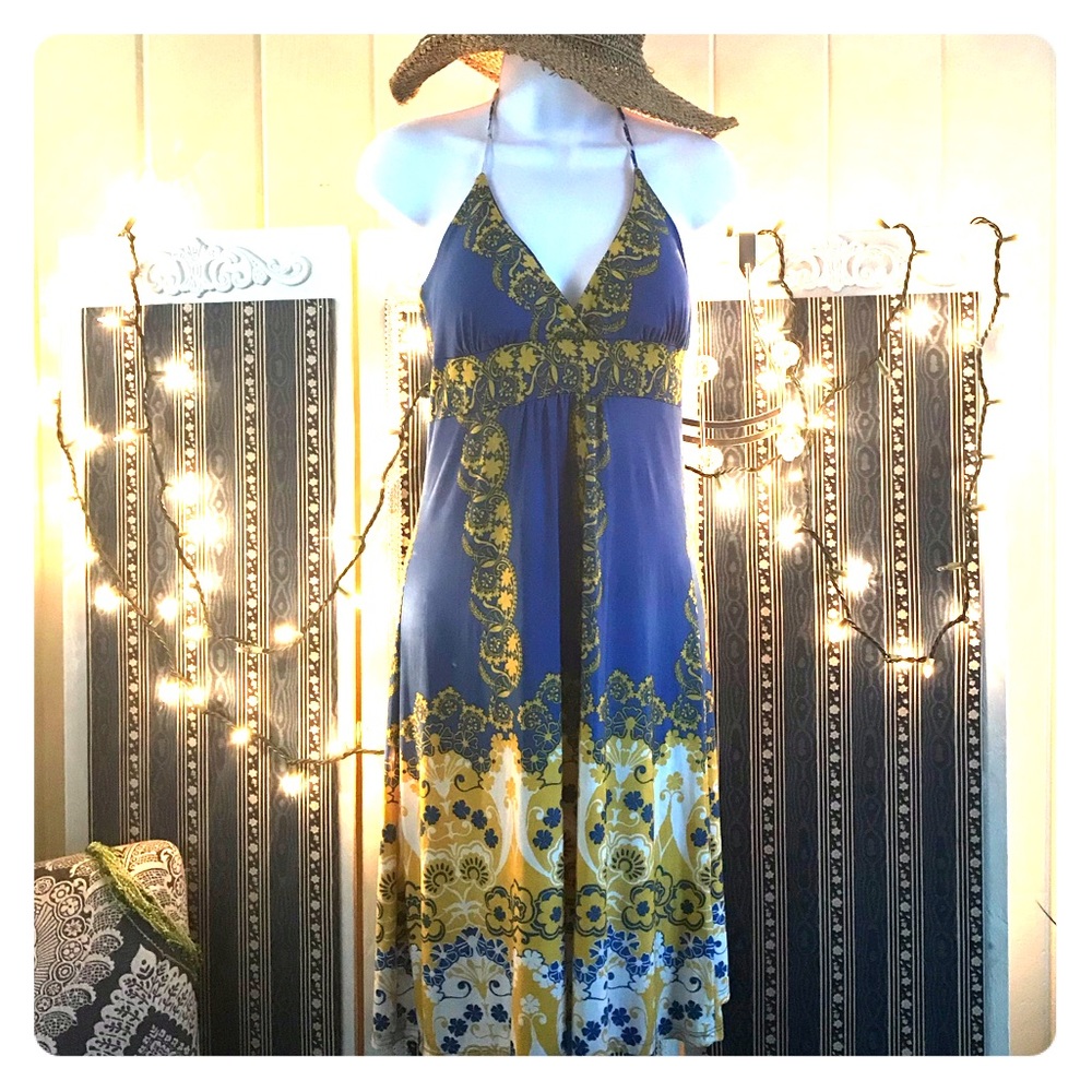 Dress, blue/yellow print